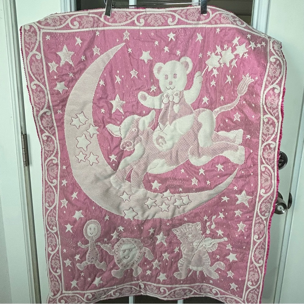 Vintage Storybook Nursery Wall Hanging Mother Goose, Pink and White‎ Appliqué